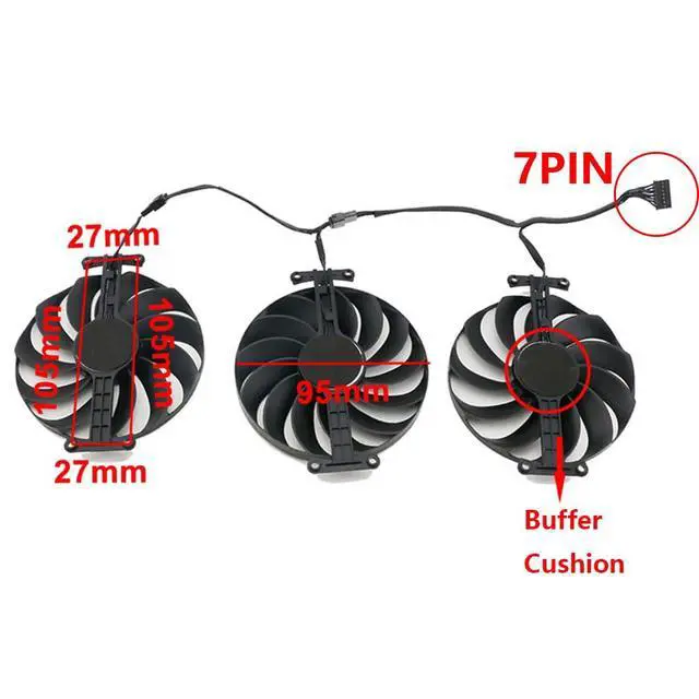 Alt view image 4 of 7 - Graphics Card Cooling Fan Replacement for ASUS ROG Strix RTX 3060Ti 3070 3070Ti 3080 3080Ti 3090 Gaming RX 6700XT 6800 Series 95mm CF1010U12S 12V 0.45A 7 Pin Video Card Cooler Fans GPU Fan (Fan-3)