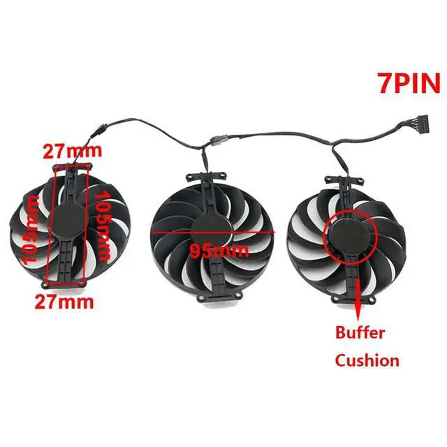 Alt view image 4 of 7 - Graphics Card Cooling Fan Replacement for ASUS ROG Strix RTX 3060Ti 3070 3070Ti 3080 3080Ti 3090 Gaming RX 6700XT 6800 Series 95mm CF1010U12S 12V 0.45A 7 Pin Video Card Cooler Fans GPU Fan (Fan-1)