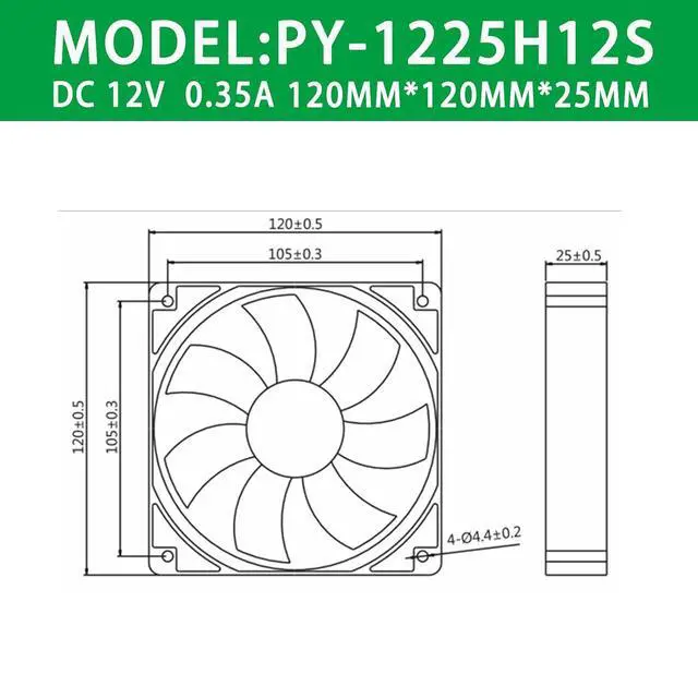 Alt view image 7 of 7 - PY-1225H12S DC12V Ice Maker Fan PY-1225H12S DC12V 0.35A 12CM 12025 2-Wire Cooling Fan
