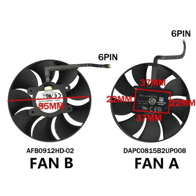 Alt view image 4 of 7 - 2PCS Graphics Card Cooling Fans Suitable for NVIDIA RTX 3070TI 3080 3080Ti FE Founders Edition Desktop 12V 0.6A 6Pin DAPC0815B2UP008 DAPC0815B2UP003 AFB0912HD-02 85mm (Fan 3)