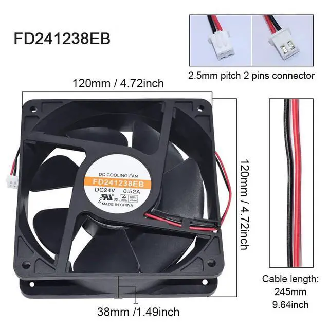 Alt view image 4 of 6 - FD241238EB 12038 12cm 120mm 24V 0.52A Double Ball Bearing Cooling Fan 120 * 120 * 38mm