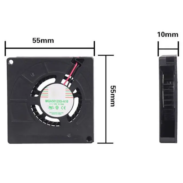 Alt view image 6 of 6 - 55mm 5510 DC12V Fan 0.19A MGA5012XS-A10 5.5CM Ultra-Thin Turbine Side Blowing Blower Cooling Fan 55x55x10mm (2pin)