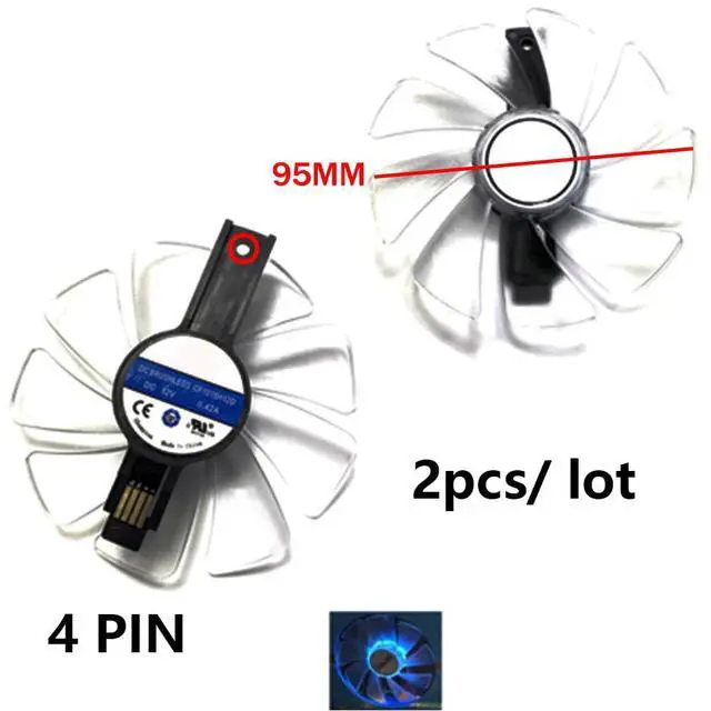 Alt view image 4 of 7 - Graphics Card LED Strip Cooling Fans Suitable for Sapphire RX 590 580 570 480 470 Nitro/Nitro+ / Pulse Series Desktop CF1015H12D 95mm 12V 0.42A 4Pin Video Card Cooler Fans GPU Fan (2PCS)