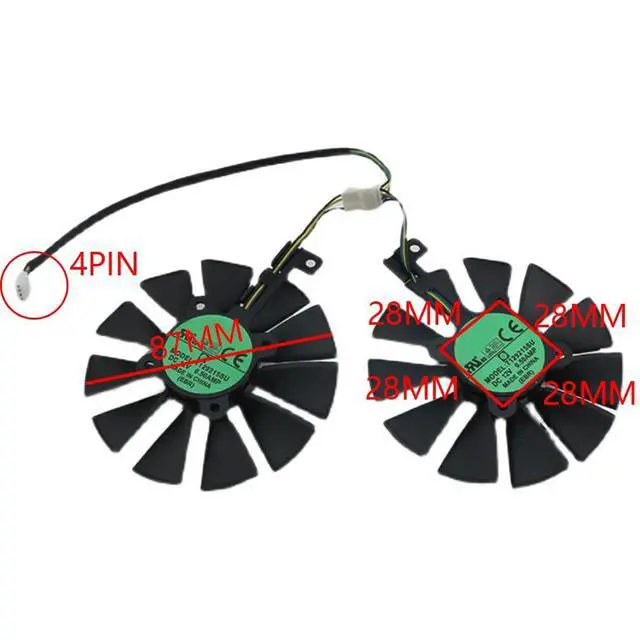 Alt view image 3 of 6 - Graphics Card Cooling Fan Replacement for ASUS RX 480 GTX 1070 GTX 1060 Dual Series T129215SU 12V 0.5A 4PIN Video Card Cooler Fans GPU Fan (2PCS)