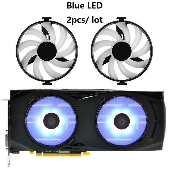 Alt view image 2 of 7 - Blue LED Graphics Card Cooling Fans Suitable for XFX Radeon RX 470 480 RS RX 470D 570 RX 580 EDITIE Crimson Series Desktop FDC10U12S9-C (Blue LED Fans) 93mm 12V 0.45A 4Pin (2PCS)