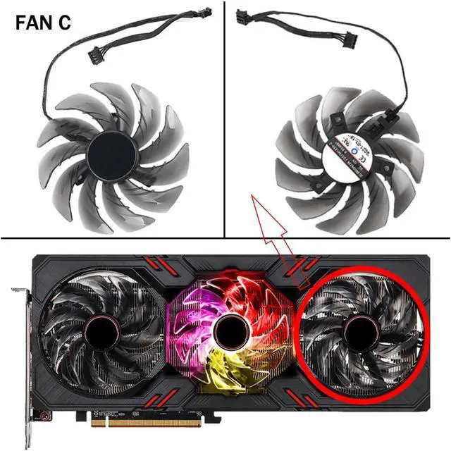 Alt view image 2 of 7 - Graphics Card Cooling Fans Suitable for ASROCK RX 6600XT 6650XT 6700XT 6800 6800XT 6900XT 6950XT Phantom Gaming D OC Series Desktop FDC10H12S9-C 87mm 12V 0.35A 4Pin Video Card Cooler Fans (Fan-C)