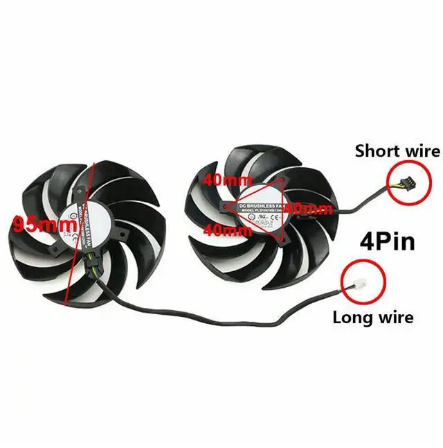 Alt view image 3 of 6 - Graphics Card Cooling Fans Suitable for MSI RTX 3050 3060 3060TI Gaming X RX 6600XT 6700XT Gaming X Series Desktop PLD10010S12HH 95mm 12V 0.40A 4Pin Video Card Cooler Fans GPU Fan (2PCS)