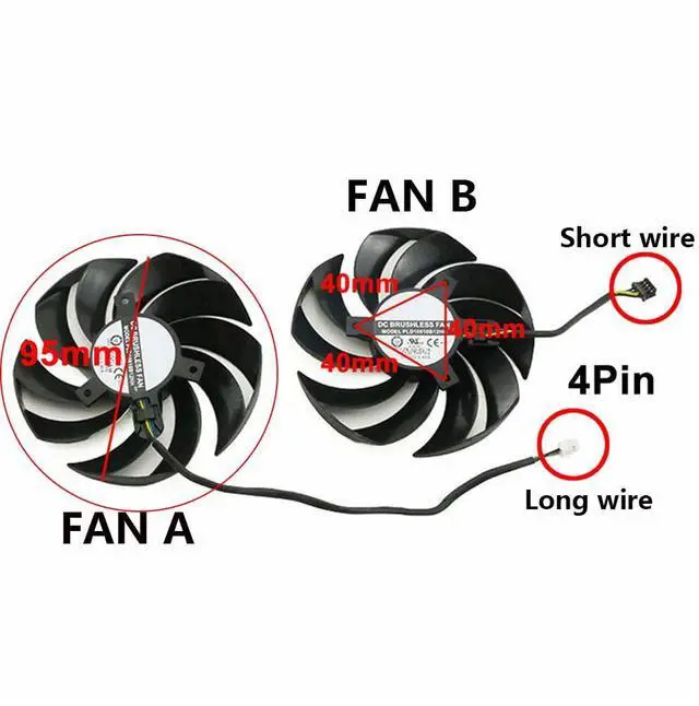 Alt view image 4 of 7 - Graphics Card Cooling Fans Suitable for MSI RTX 3050 3060 3060TI Gaming X RX 6600XT 6700XT Gaming X Series Desktop PLD10010S12HH 95mm 12V 0.40A 4Pin Video Card Cooler Fans GPU Fan (Fan-A)