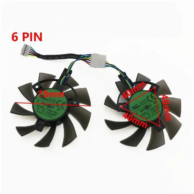 Alt view image 4 of 7 - Graphics Card Cooling Fans Suitable for ASUS TUF GTX 1650 1650S 1660 1660S 1660Ti Gaming for TUF RTX 2060 Gaming Series Desktop T128015BU 75mm 12V 0.50A 6 Pin Video Card Cooler Fans GPU Fan (2PCS)