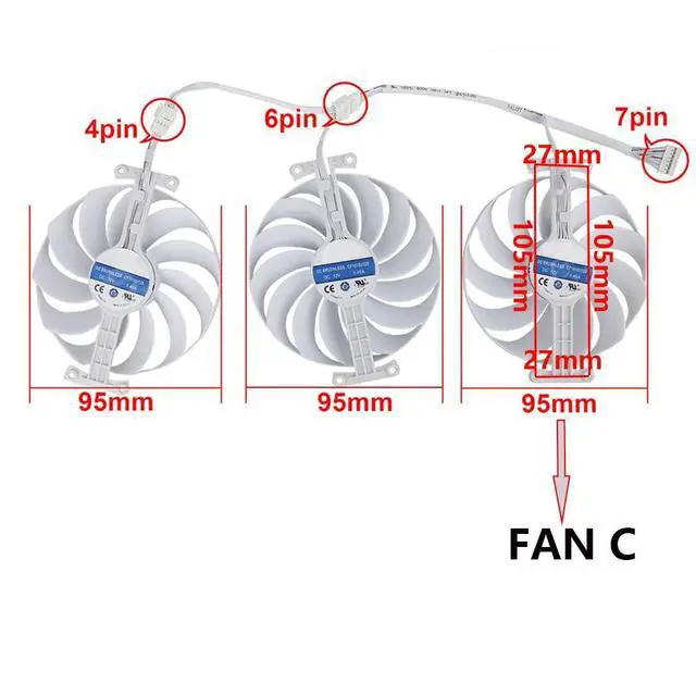 Alt view image 4 of 7 - Graphics Card Cooling Fan Replacement for ASUS ROG Strix RTX 3070 3080 3090 White Gaming Series CF1010U12S 95mm 12V 0.45A 7Pin Video Card Cooler Fans GPU Fan (Fan-C)