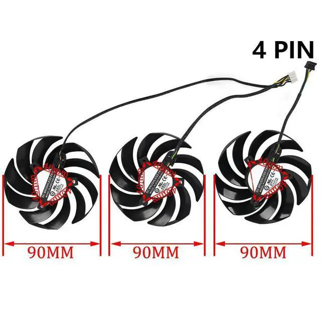 Alt view image 4 of 7 - Graphics Card Cooling Fans Suitable for MSI RX 6800 6800XT 6900XT RTX 3060 3060TI 3070 3070TI 3080 3080TI 3090 Gaming X Trio Series Desktop PLD09210S12HH 90mm 0.40A 4Pin (3PCS)