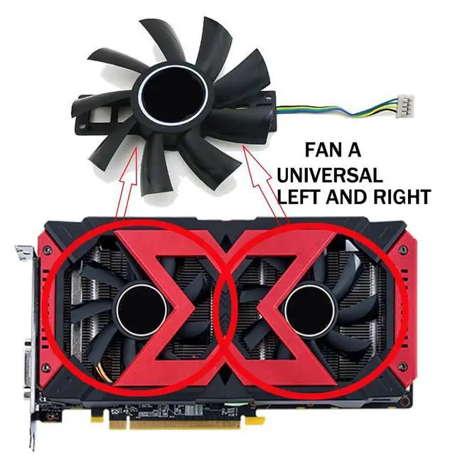 Alt view image 2 of 6 - Graphics Card Cooling Fans Suitable for for PowerColor for DATALAND RX 580 570 560XT X-Serial RX 570 Cool Energy/Red Dragon/Dual Cool Series Desktop GA92B2U 88mm 12V 0.46A 4Pin (Fan-A)