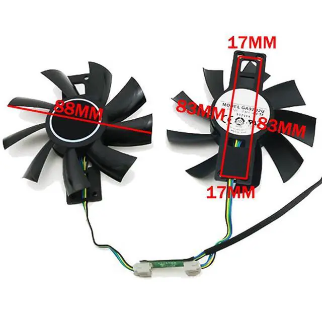 Alt view image 4 of 6 - Graphics Card Cooling Fans Suitable for for PowerColor for DATALAND RX 580 570 560XT X-Serial RX 570 Cool Energy/Red Dragon/Dual Cool Series Desktop GA92B2U 88mm 12V 0.46A 4Pin (Fan-A)
