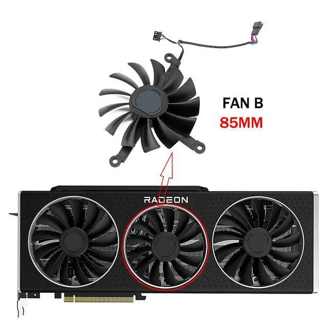 Alt view image 2 of 7 - Graphics Card Cooling Fans Suitable for XFX RX 6800 6800XT 6900XT Speedster 319 Series Desktop Video Card Cooler Fans GPU Fan CF9015U12D 85MM CF1015U12D 95mm 12V 0.55A 4Pin (Fan-B)