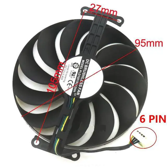 Alt view image 4 of 7 - Gaming Graphics Card Cooling Fans Suitable for ASUS PH Phoenix GTX 1650 RTX 3050 3060 RX 6400 Series Desktop PLD10010B12HH 95mm 12V 0.4A 6 Pin 4 Wires Video Card Cooler Fans GPU Fan