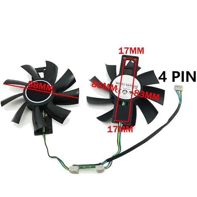 Alt view image 4 of 7 - Graphics Card Cooling Fans Suitable for for PowerColor for DATALAND RX 580 570 560XT X-Serial RX 570 Cool Energy/Red Dragon/Dual Cool Series Desktop GA92B2U 88mm 12V 0.46A 4Pin (2PCS)
