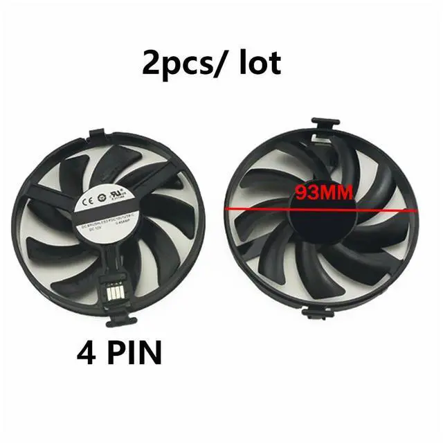 Alt view image 4 of 7 - Graphics Card Cooling Fans Suitable for XFX Radeon RX 470 480 RS RX 470D 570 RX 580 EDITIE Crimson Series Desktop FDC10U12S9-C 93mm 12V 0.45A 4Pin Video Card Cooler Fans GPU Fan (2PCS)