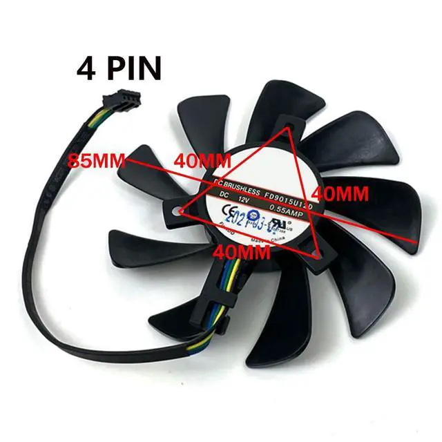 Alt view image 4 of 7 - Graphics Card Cooling Fans Suitable for HP RX 480 580 4G 8G Series Desktop FD9015U12D 85mm 12V 0.55A 4Pin Video Card Cooler Fans GPU Fan