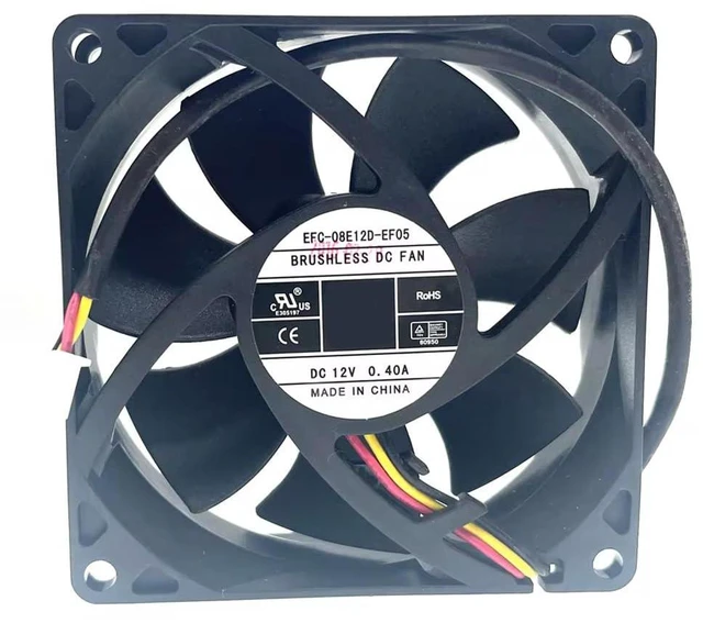 Alt view image 3 of 7 - EFC-08E12D-EF05 8cm 80mm DC 12V 0.40A 80 * 25mm Three-Wire Elevator Inverter Cooling Fan Dual Ball Bearing