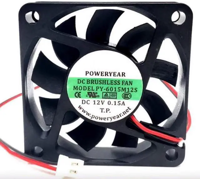 Alt view image 2 of 7 - PY-6015M12S 12V 0.15A 6015 6CM 2-Wire Case Dual Ball 2Pin High Speed Brushless Cooling Fan
