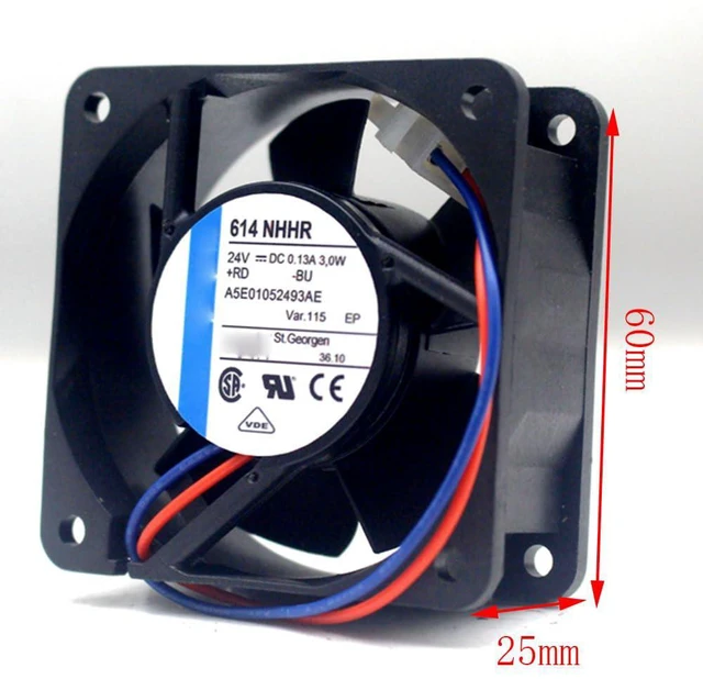 Alt view image 6 of 7 - 60MM Fan DC24V 0.125A 3.0W 614NHHR ebm papst 60 * 60 * 25MM A5E01052493AE 6025 Speed 6900RPM 6CM Chemical Instrumentation Inverter Axial Fan (2pin)