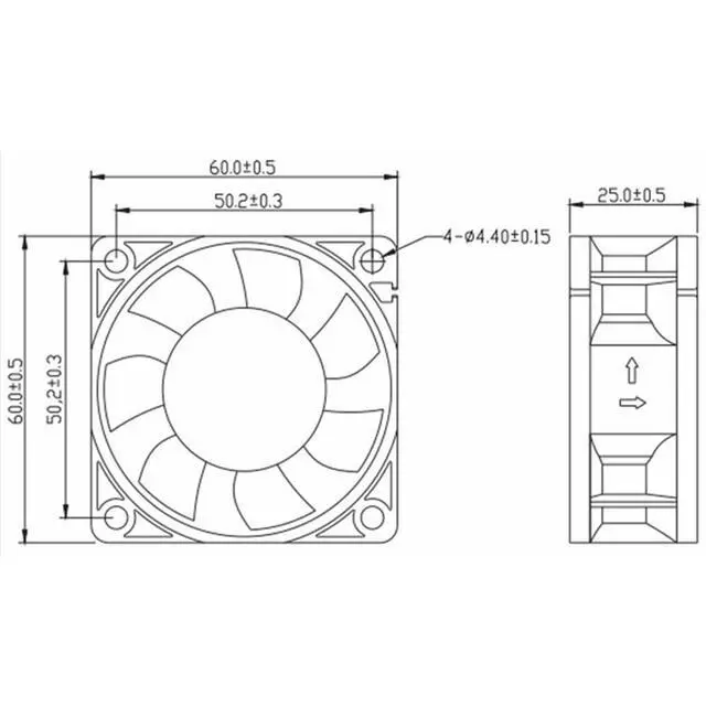 Alt view image 4 of 7 - 60MM Fan DC24V 0.17A 3.36W 6025 AFB0624VH Speed 5500RPM 6CM Inverter Laser Printing Silent Cooling Fan 60 * 60 * 25MM (2pin)