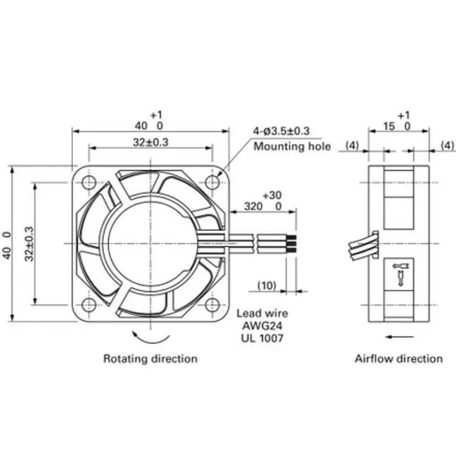 Alt view image 4 of 7 - 40MM DC24V 0.08A 1.92W 109P0424H7D28 40 * 40 * 15MM 4CM Inverter Fan 4015 Servo Drive CNC Machine Fan Speed 7700RPM(3pin)