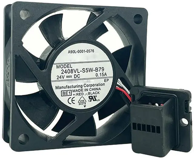 Main image of 60MM Fan DC24V 0.15A 3.6W 6020 Speed 6600RPM 2408VL-S5W-B79 Servo Drive A90L-0001-0576 60 * 60 * 20MM 6CM CNC Machine Tool System Fan with Plug (3-Wire)