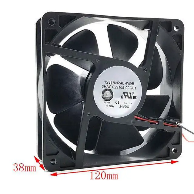 Alt view image 4 of 7 - 120MM Fan DC24V 16.8W 0.70A 1238HH24B-WDB 12CM Robot Controller Cooling Fan 3HAC029105-002 (2-Wire)