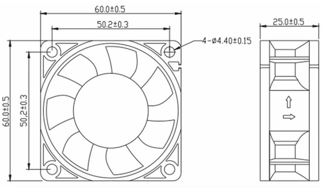 Alt view image 4 of 7 - 60MM Fan DC12V 6.0W 0.5A A6025-60BB-4AP-F1 6025 Speed 6800RPM 60 * 60 * 25mm 6CM PWM Controlled Speed Cooling Fan (4pin)