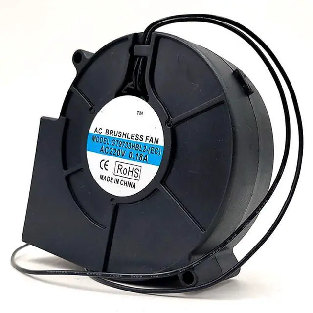 Alt view image 6 of 7 - 97MM Fan DC220V 0.18A 39W 9733 GT9733HBL2-(EC) 9.7CM 97 * 97 * 33MM DC Dual Ball Blower Turbo Fan(2pin)