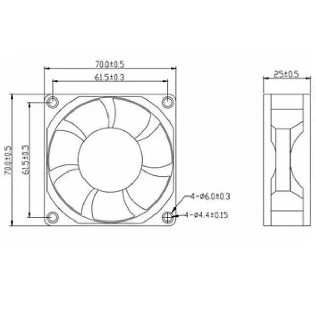 Alt view image 4 of 7 - 70MM DC24V 0.22A 4.8W AFB0724HH 7025 Speed 4700RPM 70 * 70 * 25mm Inverter Fan Large Airflow 7cm cm Bearing Fan(2pin)