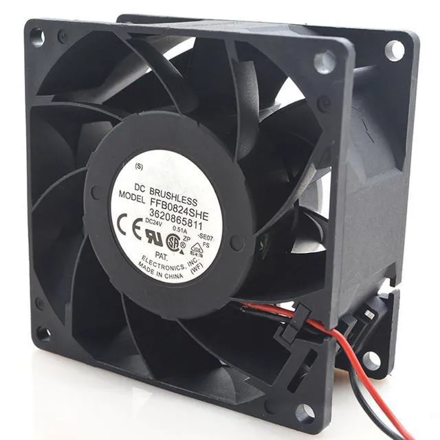 Alt view image 2 of 7 - 80MM Fan DC24V 0.51A 12W FFB0824SHE 8038 8CM 80 * 80 * 38MM 4900RPM High Airflow Dual Ball Inverter Fan(2pin)