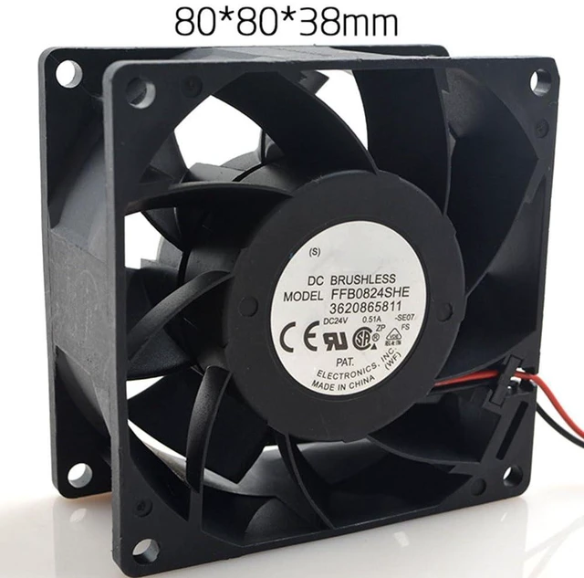 Alt view image 6 of 7 - 80MM Fan DC24V 0.51A 12W FFB0824SHE 8038 8CM 80 * 80 * 38MM 4900RPM High Airflow Dual Ball Inverter Fan(2pin)