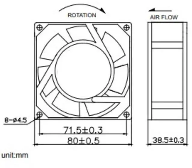 Alt view image 4 of 7 - 80MM Fan DC12V 13.2W 1.1A 9G0812P1G09 8038 80 * 80 * 38MM Speed 6300RPM 8CM High Airflow Dual Ball Cooling Fan(4pin)