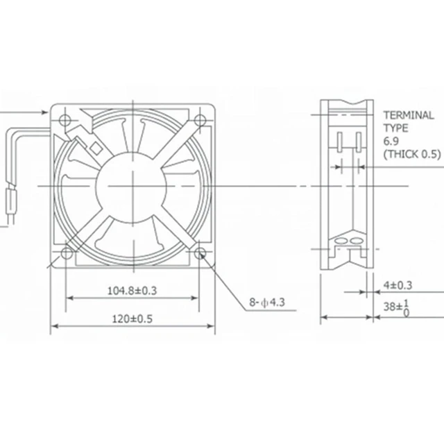 Alt view image 6 of 6 - 120MM Fan DC100V 0.18A 15/16W RD45-121 12038 2850RPM 12CM 120 * 120 * 38mm Double Ball High Temperature Resistant Fan (2pin)
