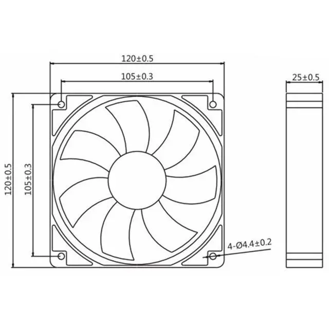 Alt view image 4 of 7 - 120MM 12025 DC12V 0.35A 4.2W 120 * 120 * 25MM 2500RPM POWERYEAR PY-1225H12S 12CM Dual Ball Chassis Cooling Fan (2pin)