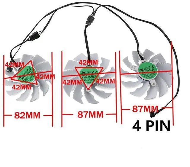 Alt view image 4 of 7 - Graphics Card Cooling Fans Suitable for GIGABYTE RTX 3070ti 3080 3080ti 3090 Vision OC Series Desktop 87mm T129215SU 12V 0.50A 4Pin Video Card Cooler Fans GPU Fan
