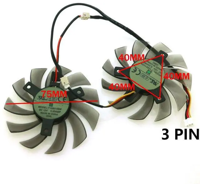 Alt view image 6 of 7 - Graphics Card Cooling Fans Suitable for GIGABYTE GV N560 N560OC N670 GTX 670 580 560 560ti 460 470 HD5870 Series Desktop 75mm T128010SM 12V 0.20A 3Pin Video Card Cooler Fans GPU Fan