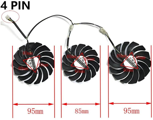 Alt view image 4 of 7 - Graphics Card Cooling Fans Suitable for MSI GeForce GTX 1080 Ti Lightning X/Z Series Desktop 95mm PLD10010S12HH 85mm PLD09210S12HH 12V 0.40A 4Pin Video Card Cooler Fans GPU Fan