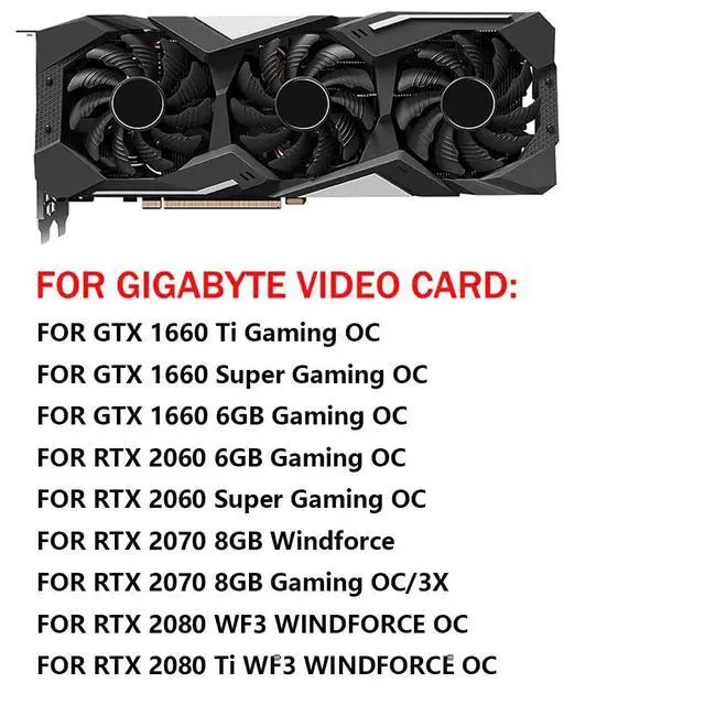 Alt view image 3 of 7 - 75mm Graphics Card Cooling Fans Suitable for Gigabyte GTX 1660 1660ti 1660S RTX 2060 2060S 2070 2080 2080Ti WINDFORCE/Gaming Series Desktop 75mm PLD08010S12HH 12V 0.35A 4Pin Video Card Cooler Fan
