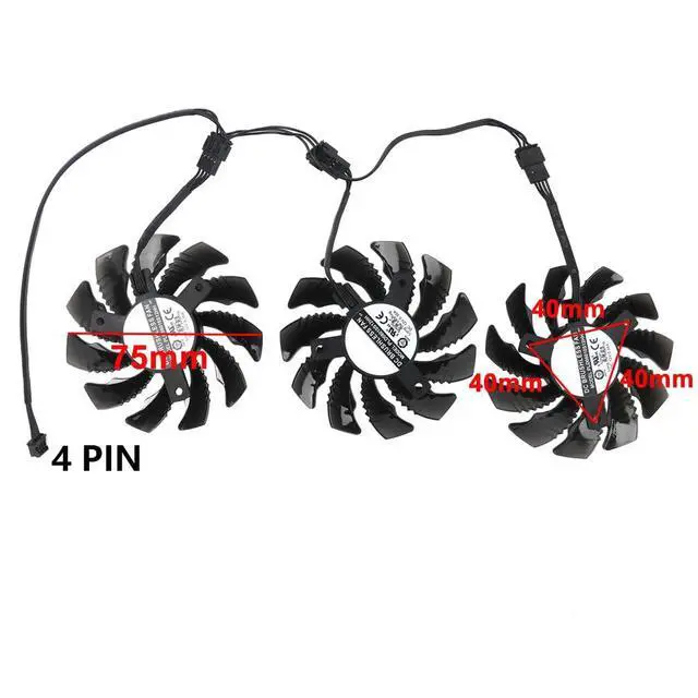 Alt view image 4 of 7 - 75mm Graphics Card Cooling Fans Suitable for Gigabyte GTX 1660 1660ti 1660S RTX 2060 2060S 2070 2080 2080Ti WINDFORCE/Gaming Series Desktop 75mm PLD08010S12HH 12V 0.35A 4Pin Video Card Cooler Fan