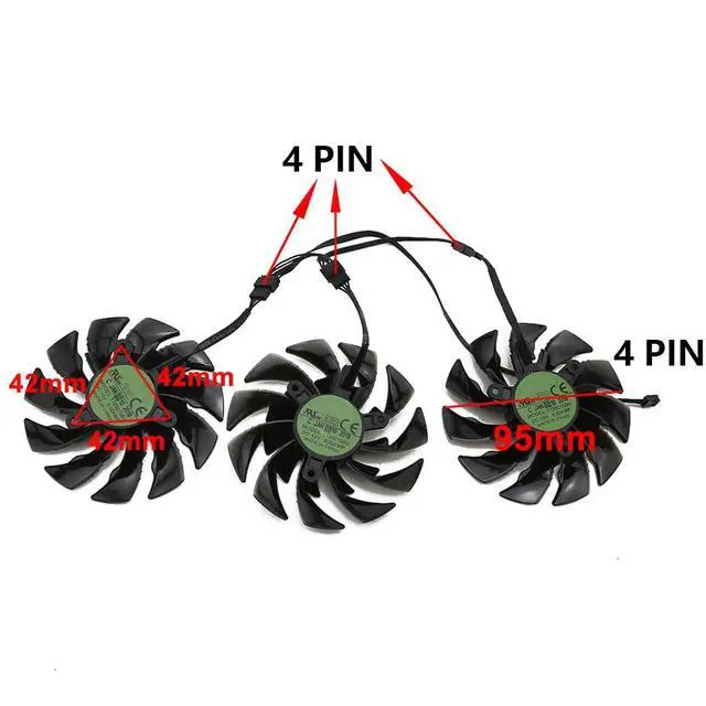 Alt view image 4 of 7 - Graphics Card Cooling Fans Suitable for Gigabyte AORUS GTX 1080 1080ti 1070 Xtreme Series Desktop 95mm T129215BU 95mm 12V 0.55A 4Pin Video Card Cooler Fans GPU Fan