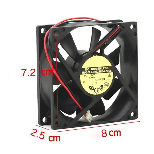 Alt view image 3 of 5 - AD0824HB-A70GL 24V 0.16A 8025 8cm 8cm DC Cooling Fan 2-Wire Cooling Fan