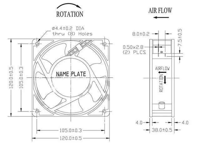 Alt view image 4 of 4 - KA1238H1B1N Server Square Fan 110-120V 0.3A 120X120X38mm AC Cooling Fan