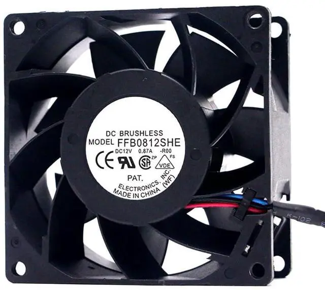 Alt view image 3 of 5 - FFB0812SHE 80mm DC12V 0.87A Server Cooling Fans Server Square Fan 3-Wire 80x80x38mm 8038 Dual Ball Bearing Cooling Fan