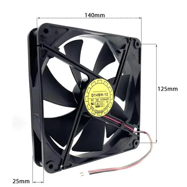 Alt view image 5 of 6 - D14BH-12 140mm Cooling Fan 140X140X25mm High Speed 2500RPM DC 12V 0.70A Server Cooling Fan