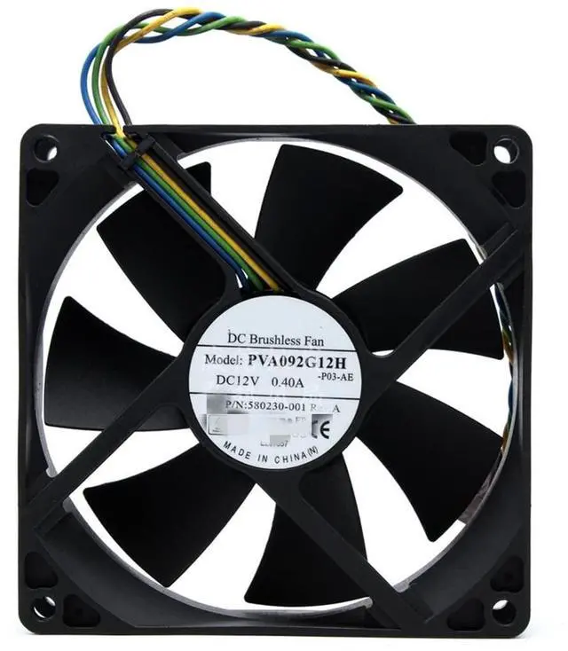 Main image of Case Cooling Fan for HP Elite 8100 8000 8200 8300 Pro 6000 6005 6200 6300 6305 DC 12V 0.40A 4-WIRE/4-PIN P/N:Foxconn PVA092G12H 580230-001 Size:92mm x 92mm x 25mm
