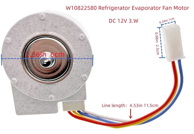 Alt view image 2 of 7 - W10822580 Refrigerator Evaporator Fan Motor (OEM) Compatible with Whirlpool Kenmore Kitchen Aid Maytag refrigerator models W10255195 AP5985210, 2259385, 4283312, PS11723174 etc