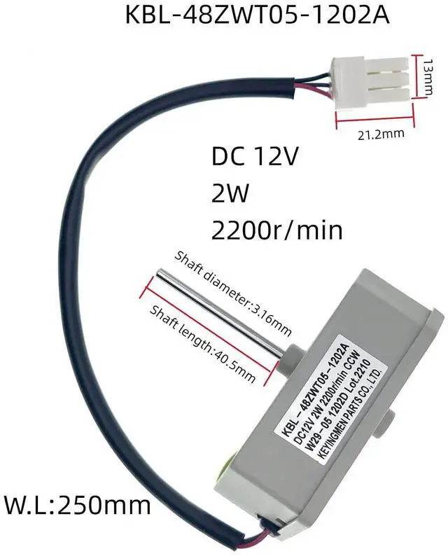 Alt view image 3 of 7 - KBL-48ZWT05-1202A Refrigerator Evaporator Fan Motor Compatble with Omar Refrigerator and Magic Chef 3059900004 5304518492 etc, DC 12V 2W 2200r/min